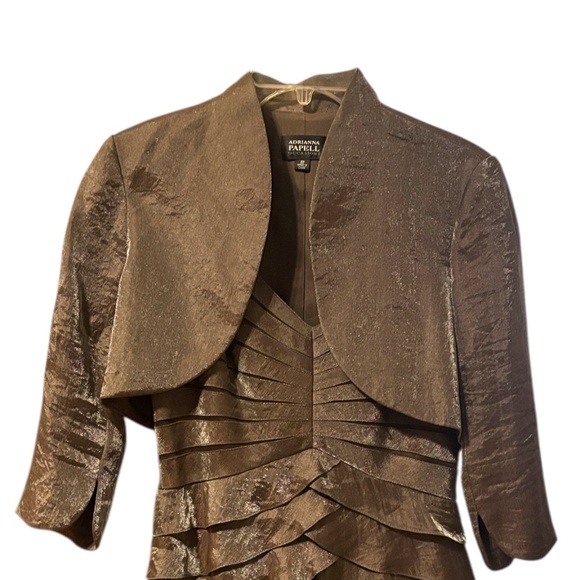 Adrianna Papell Shimmering Brown Long Sleeve Dress - Picture 4 of 16